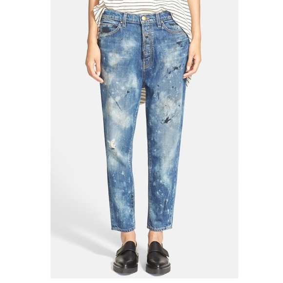 THE GREAT. Denim - The Great Worn Wash Painted Slouch Boyfriend Jeans